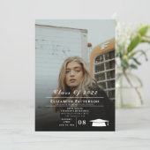 Zwart-wit Afstuderen Elegant kondiging Kaart (Staand voorkant)