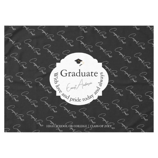 Zwart-wit Afstuderen Elegant Modern Afstuderen Tafelkleed (Voorkant (Horizontaal))