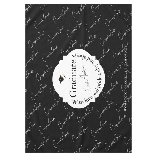 Zwart-wit Afstuderen Elegant Modern Afstuderen Tafelkleed (Voorkant)