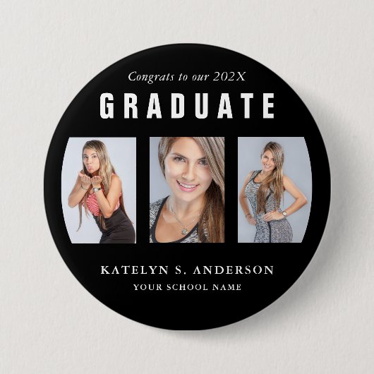Zwart-wit Afstuderen Foto Collage Aangepast Bu Ronde Button 7,6 Cm (Voorkant)