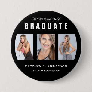 Zwart-wit Afstuderen Foto Collage Aangepast Bu Ronde Button 7,6 Cm