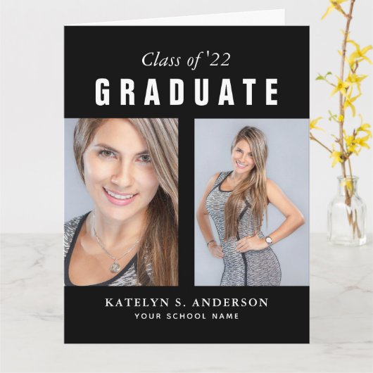 Zwart-wit Afstuderen Foto Collage Kaart (Gele Bloem)