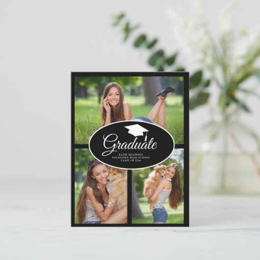 Zwart Wit Afstuderen Fotoklasse 2024 Aankondigingskaart (Staand voorkant)