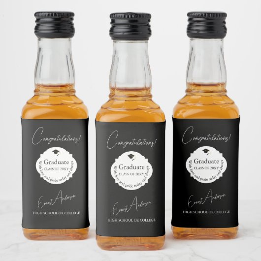 Zwart-wit Afstuderen Gefeliciteerd Afstuderen Likeurfles Etiket (Flessen)