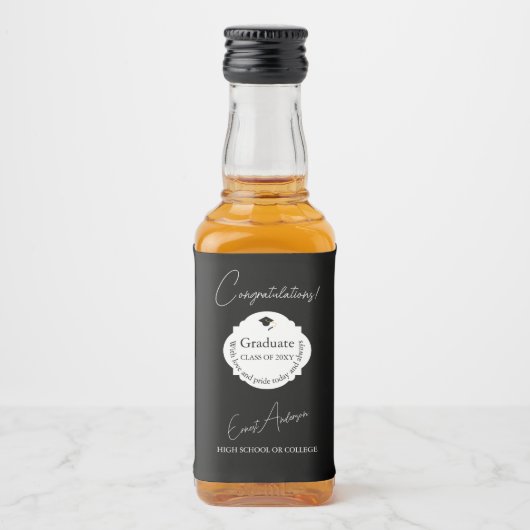 Zwart-wit Afstuderen Gefeliciteerd Afstuderen Likeurfles Etiket (Voorkant)