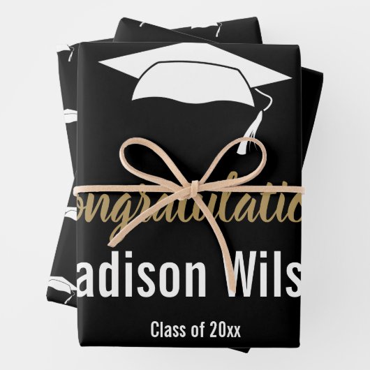 Zwart-wit Afstuderen gefeliciteerd Inpakpapier Vel (In situ)