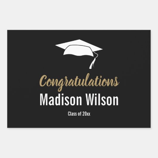 Zwart-wit Afstuderen gefeliciteerd Inpakpapier Vel (Voorkant)