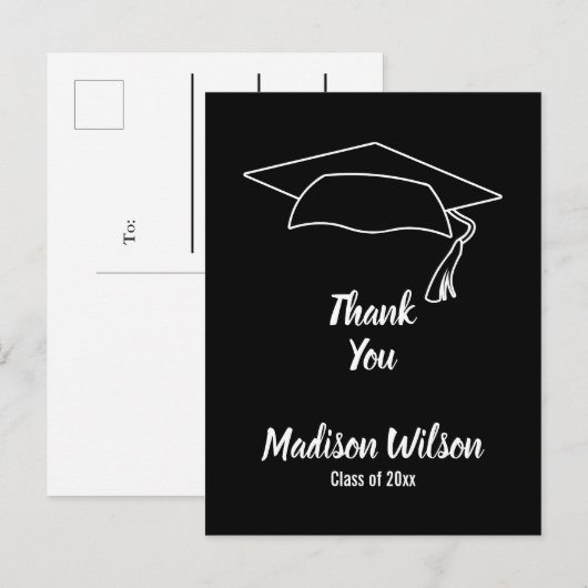 Zwart-wit Afstuderen Hartelijk dank Aankondigingskaart (Voorkant / Achterkant)