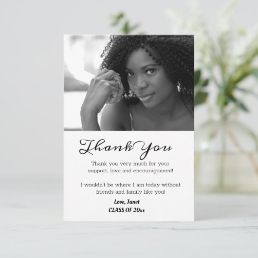 Zwart-wit Afstuderen Hartelijk dank Afstudeerder F Bedankkaart (Staand voorkant)