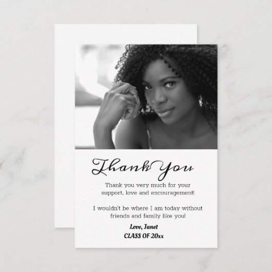 Zwart-wit Afstuderen Hartelijk dank Afstudeerder F Bedankkaart (Voorkant / Achterkant)