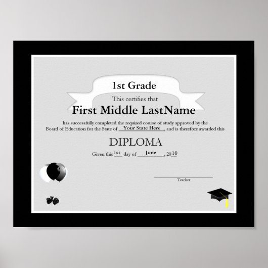 Zwart-wit Afstuderen Homeschooler Diploma Poster (Voorkant)