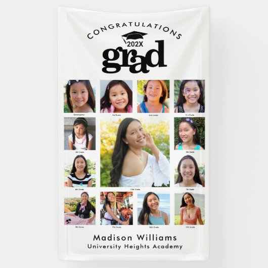 Zwart Wit Afstuderen K-12 Fotocollage Modern Spandoek (Verticaal)