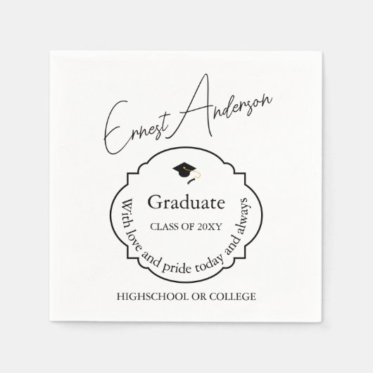 Zwart-wit Afstuderen Modern Elegant Afstuderen Servet (Voorkant)