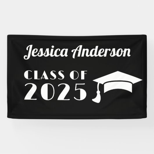 Zwart-wit afstuderen personaliseren spandoek (Horizontaal)