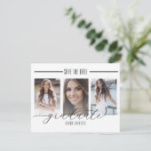 Zwart-wit Afstuderen Save the Date | (Staand voorkant)