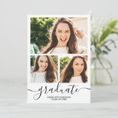 Zwart wit afstuderen script 4 foto's afstuderen kaart (Staand voorkant)