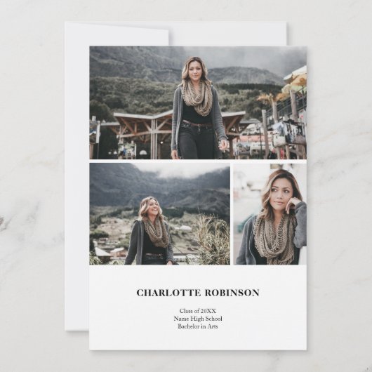 Zwart-wit afstuderen script foto's afstuderen aankondiging (Achterkant)