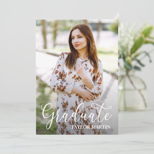 Zwart-wit Afstuderen Script Photo Afstuderen Kaart (Staand voorkant)