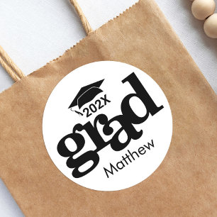 Zwart Wit Afstuderen Vet Moderne Typografie Ronde Sticker