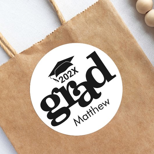 Zwart Wit Afstuderen Vet Moderne Typografie Ronde Sticker