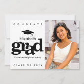 Zwart wit afstuderen, vetgedrukt modern pet aankondiging (Voorkant)