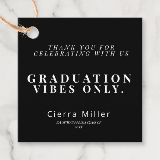 Zwart-wit Afstuderen Vibes Only Dank u Bedankjes Labels (Voorkant)