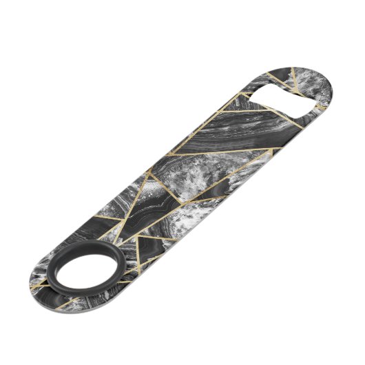 Zwart wit Agate Black Gold Geometric Monogram Speed Flessenopener (Achterkant Gekanteld)