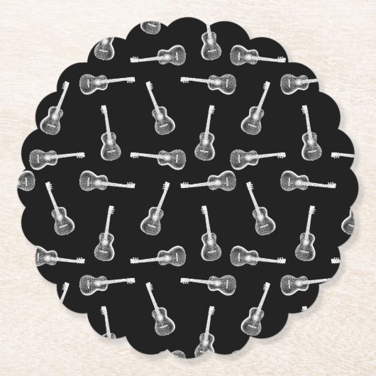 Zwart-wit akoestisch gitaar Design Muziek Kartonnen Onderzetters (Voorkant)