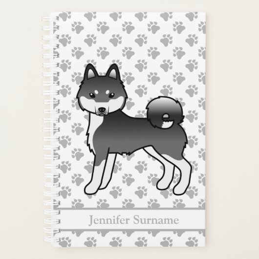 Zwart-wit Alaskan Klee Kai Cartoon Hond Planner (Voorkant)
