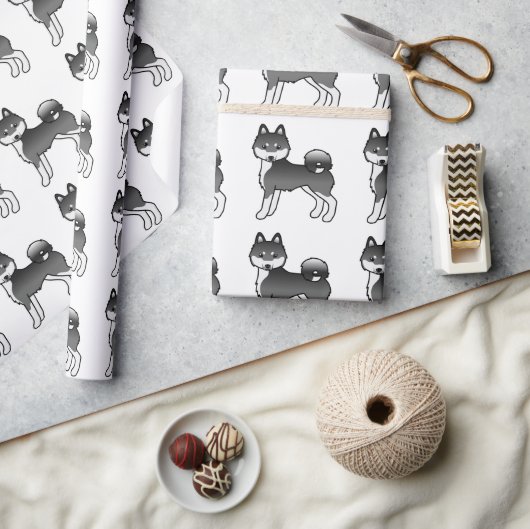 Zwart-wit Alaskan Klee Kai Cute Hond Patroon Cadeaupapier (Crafts)
