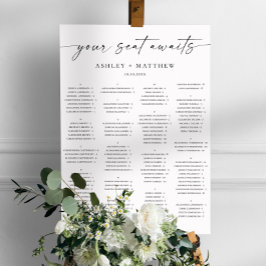 Zwart & Wit Alfabetisch Trouwzaalstoel Arrangement Poster