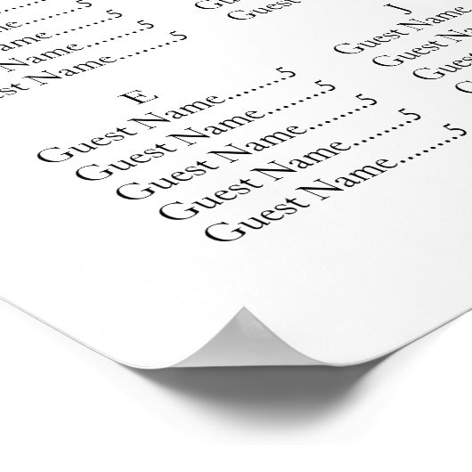 Zwart & Wit Alfabetische Huwelijkszitgrafiek Poster (Hoek)