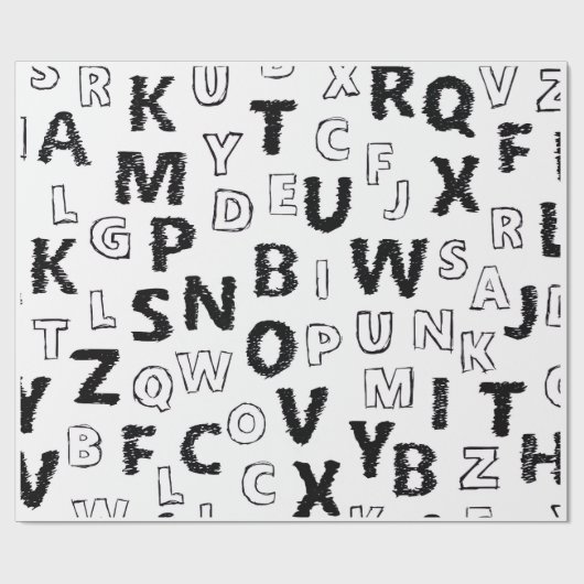 Zwart & Wit Alfabetpatroon Inpakpapier (Vlak)