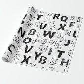 Zwart & Wit Alfabetpatroon Inpakpapier (Uitgerold)
