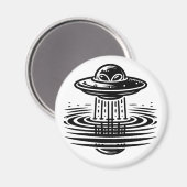 Zwart-wit Alien in UFO Air art Magneet (Voorkant / Achterkant)