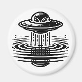 Zwart-wit Alien in UFO Air art Magneet (Voorkant)