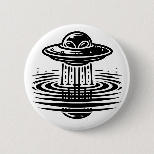 Zwart-wit Alien in UFO Air art Ronde Button 5,7 Cm