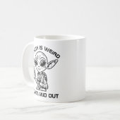 Zwart-wit alien koffiemok (Voorkant links)