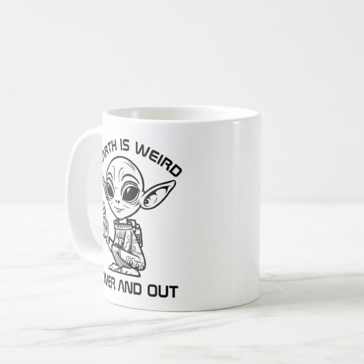 Zwart-wit alien koffiemok (Voorkant links)