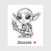 Zwart-wit alien sticker (Vel)