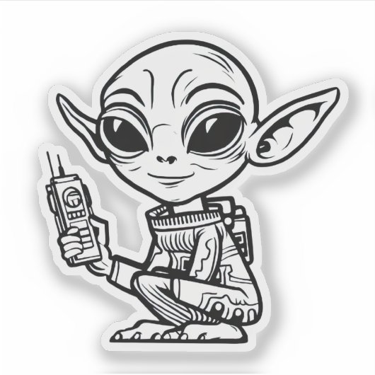 Zwart-wit alien sticker (Voorkant)