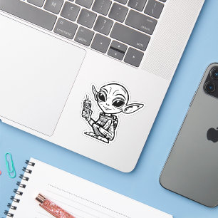 Zwart-wit alien sticker