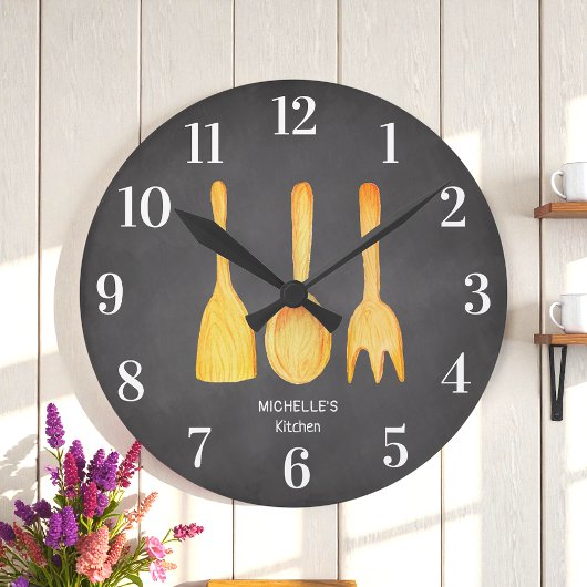 Zwart wit alkbord Geel gereedschap Keuken Ronde Klok