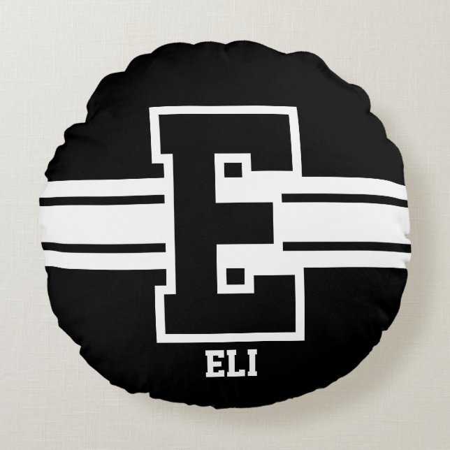 Zwart-wit - Alle sportbrieven Rond Kussen (Voorkant)