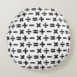 Zwart-wit Alle Wiskunde Symbolen Lino Cut Rond Kussen