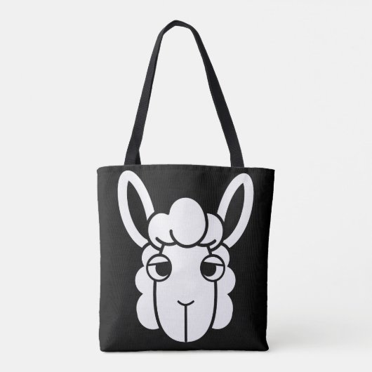 Zwart-wit Alpaca Head Canvas tas van Wighar (Achterkant)