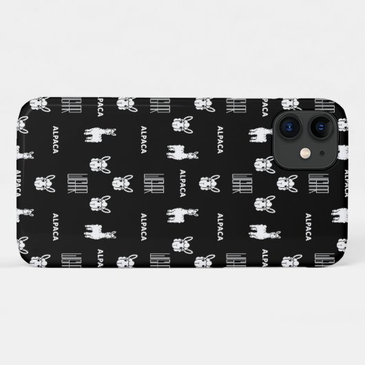 Zwart-wit Alpaca iPhone 11 Hoesjes van Wighar (Achterkant (horizontaal))