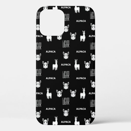 Zwart-wit Alpaca iPhone 12 Hoesjes van Wighar (Achterkant)