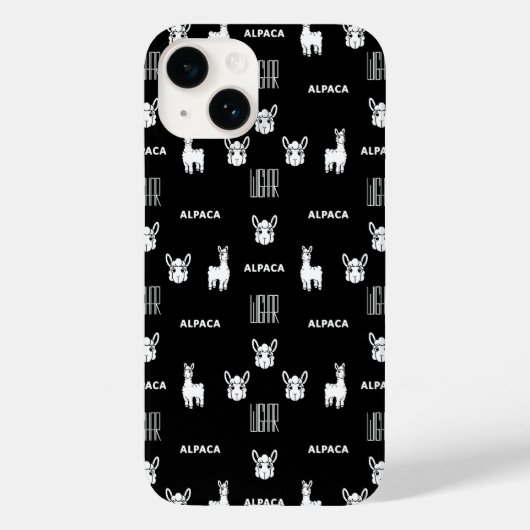 Zwart-wit Alpaca iPhone 14 Hoesjes van Wighar (Achterkant)