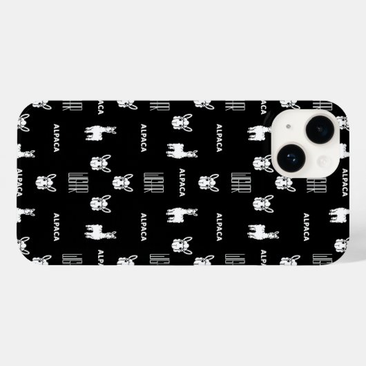 Zwart-wit Alpaca iPhone 14 Hoesjes van Wighar (Achterkant (horizontaal))